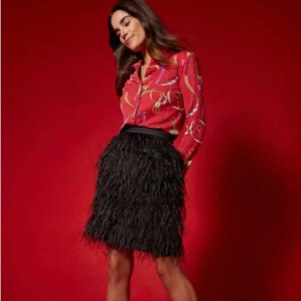 J. McLaughlin Melina Ostrich Feather Mini Skirt Black Size 2 NWT